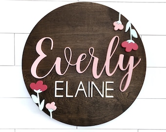 Custom Name Sign |  Round Sign | Baby Name Sign | Nursery Room Decor | Wood Sign | Nursery Wall Art | Baby Shower Gift | Wood Name Board