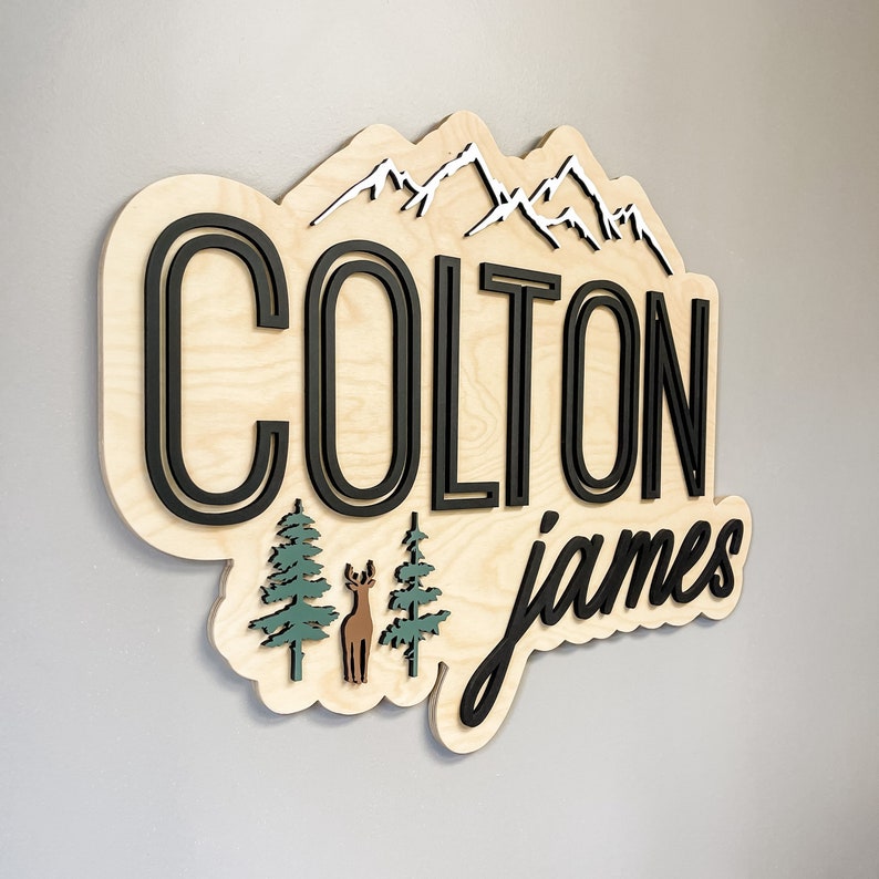 Custom Woodland Theme Name Sign, Wildlife Nursery Decor, Woodland 3D Name Sign, Name Sign for Nursery, 3D Wood Name Sign, Nursery Wall Art image 2
