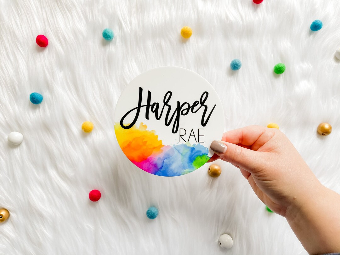 Rainbow Baby Name Sign | 5" Personalized Birth Announcement | Newborn ...