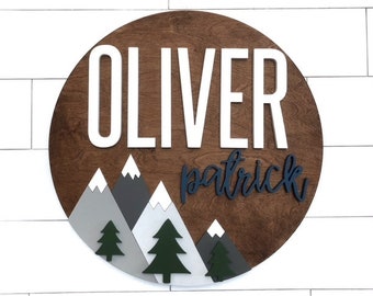Custom Name | 18-36" Mountain Sign | Baby Name Sign | Nursery Room Decor | Wood Sign | Nursery Wall Art | Baby Shower Gift | Wood Name Board