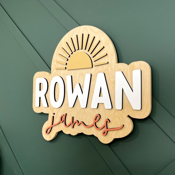 Boho Name Sign, Nursery Name Sign, Sun Nursery Decor, Boho Sun Name Sign, Custom Wood Name Sign, Name Sign for Nursery, 3D Name Sign