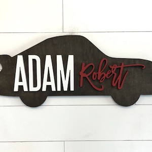 Race Car Name Sign | 18&quot;-36&quot; Round Sign | Baby Name Sign | Nursery Room Decor | Wood Sign | Nursery Wall Art | Baby Shower Gift | Wood Name