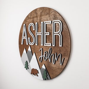 Custom Name Sign, Mountain Name Sign, Bear Woodland decor, Nursery Room Decor, 3D Wood Sign, Nursery Wall Art, Shower Gift Name sign for boy