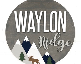 Nursery Name Sign | Moose Mountain Sign | 18-36 inch | Adventure Nursery Room Decor | Wood Sign | Custom Sign | Baby Shower Gift |  Crib