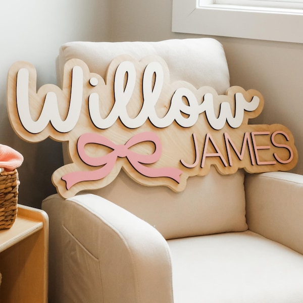 Letrero con nombre para habitación de niña, decoración para habitación de niña pequeña, regalo personalizado para niña, letrero con nombre y lazo personalizado, arte de pared para dormitorio de niña, decoración coqueta