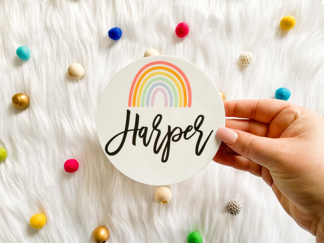 Rainbow Baby Name Sign | 5" Personalized Birth Announcement | Newborn ...