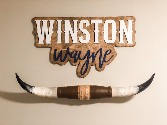 Custom 3D Name Sign, Boy Nursery Name Sign, Nursery Wall Art, Wooden Name Sign, Outline Name Sign, Western Nursery Decor, Longhorn Theme