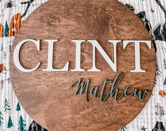 Nursery Name Sign | 3D Custom Name Sign | Baby Shower Gift | Round Wood Name Sign | Baby Name Sign | Name Reveal | Name Sign for Nursery Boy