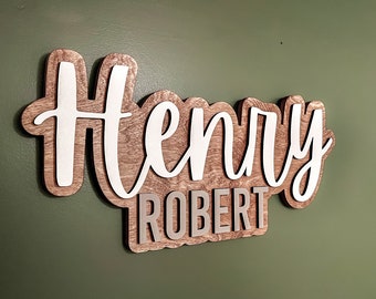 Big Wood Name Sign, Layered Kids Name Sign, First and Middle Name Sign, Wood Name, Double Baby Name Sign, Nursery Name Sign for Wall