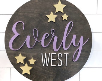 Star design | 18-36" Round Sign | Baby Name Sign | Nursery Room Decor | Wood Sign | Nursery Wall Art | Baby Shower Gift | twinkle twinkle