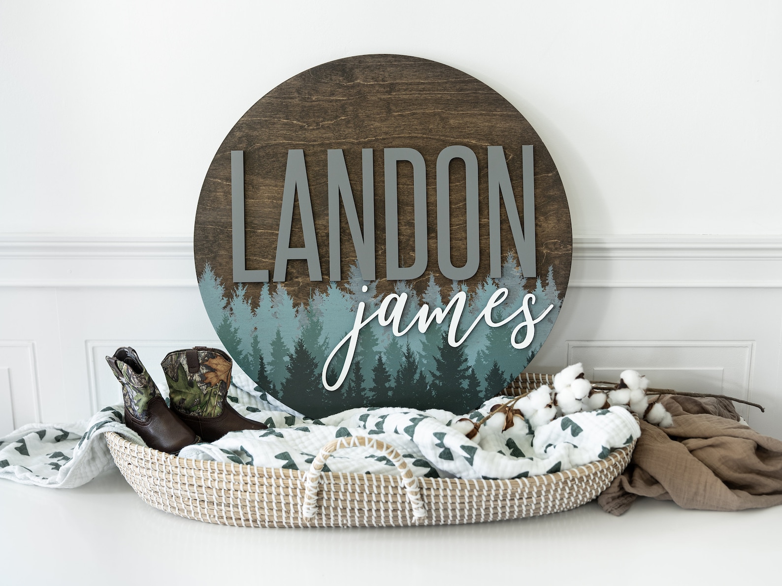 Round 3D Nursery Name Sign Pine Tree Pattern 18-36 Inch - Etsy