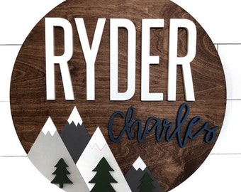 Custom Name | 18-36" Mountain Sign | Baby Name Sign | Nursery Room Decor | Wood Sign | Nursery Wall Art | Baby Shower Gift | Wood Name Board