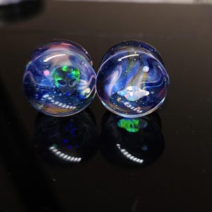 Alien and UFO Glass Plugs, 1 Pair, Double Flare