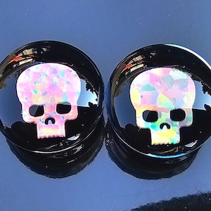 Crystal Skull Glass Plugs, 1 Paar, Double Flare