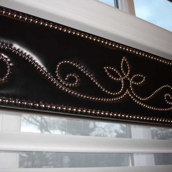 Creative Exclusive Custom Valance Box Cornice Board Pelmet Box Leather Vinyl Fabric with Nailhead Trim or Design (Custom Size And Color)