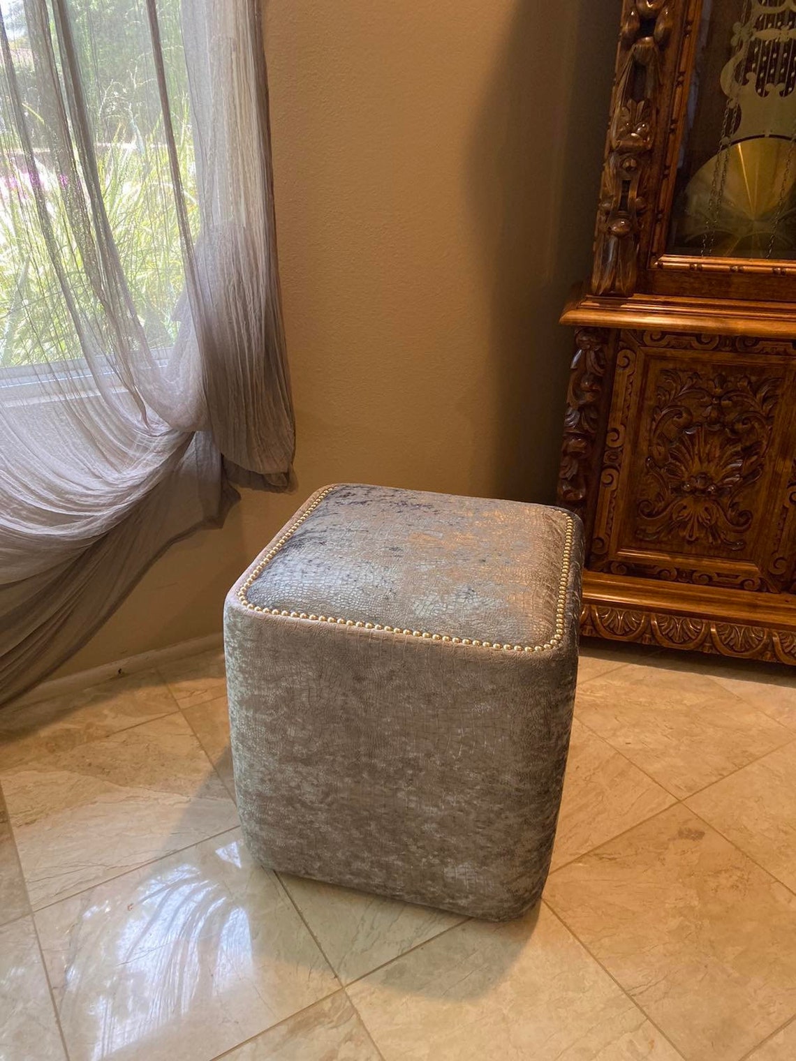 Set of Two Custom Made Ottomans Unique Accent Gray Crocodile Etsy Canada