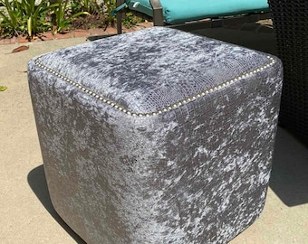 Exclusive Accent Unique Gray Crocodile Velvet Silver Nailhead Square Bench Ottoman Stool Footstool Chair Pouf Custom Made in the USA