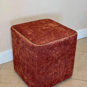 Custom Made Unique Accent Coral Crocodile Velvet Copper Nail Head Square Ottoman Stool Pouf Footstool Chair