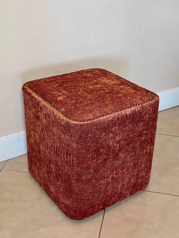 Custom Made Unique Accent Coral Crocodile Velvet Copper Nail Head Square Ottoman Stool Pouf Footstool Chair Etsy