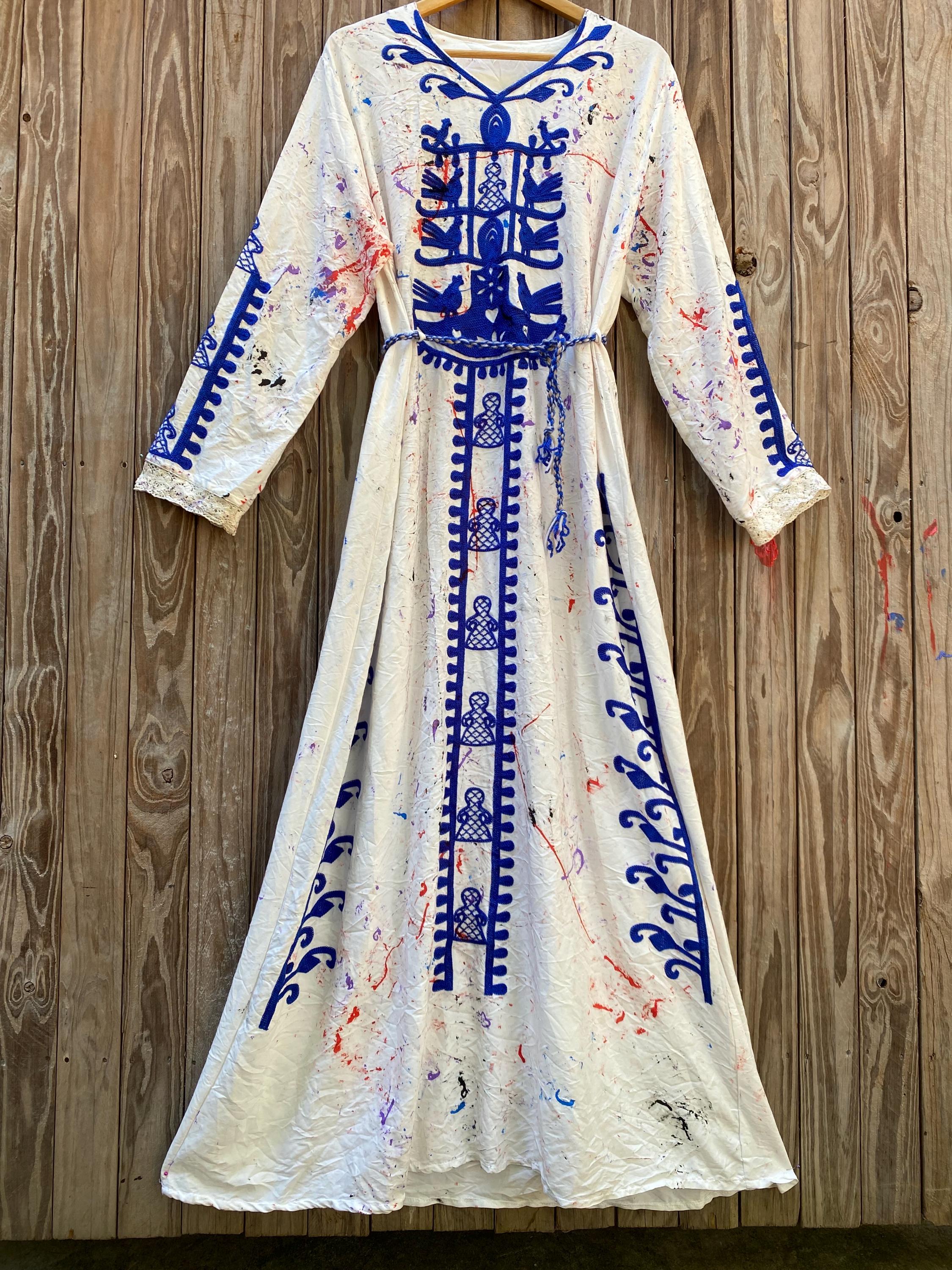 70s ヴィンテージ　マキシ丈　ワンピース 70s Embroidered Cotton Maxi Dress