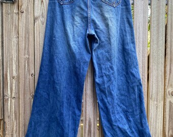【YOURNUS】Antique Old Wide Denim Vintage 1960's 1970's Denim Elephant Bell Jeans/boho Jeans