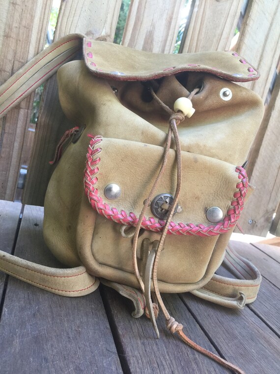 Vintage 70s Mexican Leather Backpack Etsy Canada