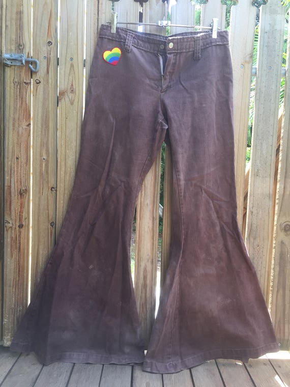 Vintage 70's bellbottom denim patched hiphugger je