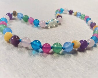 Beautiful gemstone necklace with jade, amethyst, aventurine, rose quartz stones, all sizes available