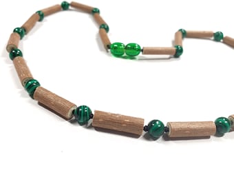 Hazelwood and malachite necklace, all sizes available