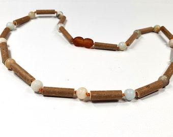 Hazelwood and natural amazonite necklace, all sizes available