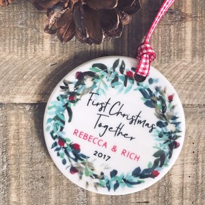 Personalised First Christmas Together Christmas Decoration Wreath....Round Ceramic ... - Tree Decoration - Ornament