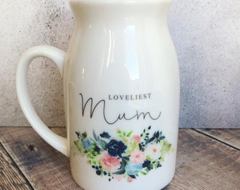 Loveliest.. Mum Nanna Grandma Nanny Nan Blue Floral Ceramic Vase Mug Jug Mother’s Day Gift Gift for Mum