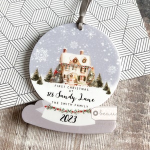 Personalised First Christmas at Address New Home gift House Botanical Snow globe shape Acrylic Decoration Ornament Keepsake Housewarming