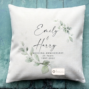 Personalised Mr Mrs Wedding Anniversary 25 50 1st  .. Eucalyptus Greenery Design Linen Style Cushion decor cover