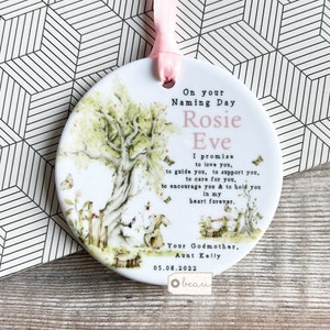 Personalised Godparents Godmother Godfather Promise to Godchild Christening Baptism Quote woodland animals Ceramic Ornament Keepsake