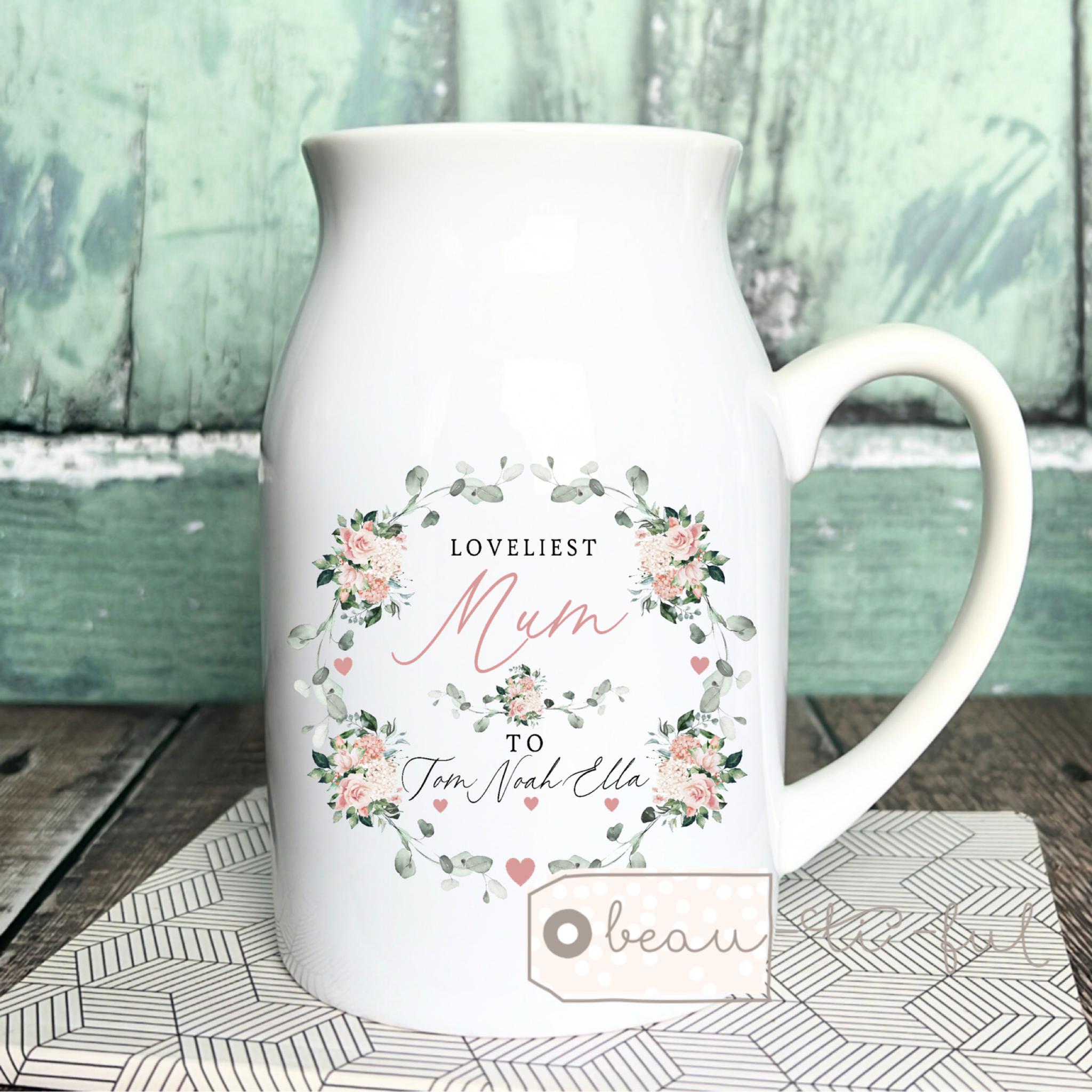 Discover Personalised Mothers Day Gift, Mum gift, Loveliest Nanna Grandma Nanny Nan Nana Floral Ceramic Mug Small Flower Vase Jug Birthday gift