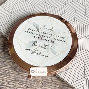 Los verdaderos amigos personalizados nunca están separados... Gracias amigo cita floral verde oro rosa espejo compacto regalo de boda