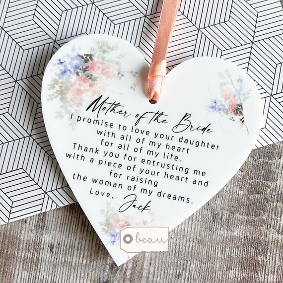 Personalised Mother of the Groom Bride gift Thank you gift from Bride Groom  Floral Acrylic heart Decoration Ornament Wedding Keepsake