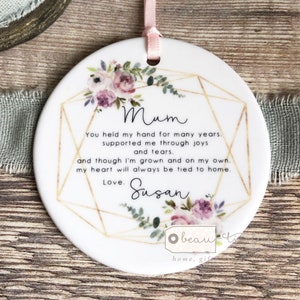 Personalised Mother of Bride  Groom Mum you held my hand Quote Floral Ceramic Round Decoration Ornament Wedding Keepsake