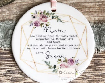 Personalised Mother of Bride  Groom Mum you held my hand Quote Floral Ceramic Round Decoration Ornament Wedding Keepsake
