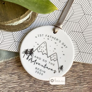 Personalised And so the adventures begin 1st Father’s Day Ceramic Round Keepsake Ornament