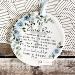 Personalised Godparents Godmother Godfather Promise to Godchild Christening Baptism Quote Floral Ceramic Ornament Keepsake