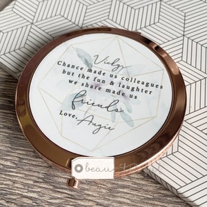 Personalised Chance made us colleagues ... Thank you Friend Quote Floral Greenery Rose Gold Compact Mirror Wedding Gift