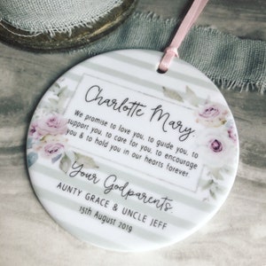 Personalised Godparents Godmother Godfather Promise to Godchild Christening Baptism Quote Pastel Floral Ceramic Ornament Keepsake