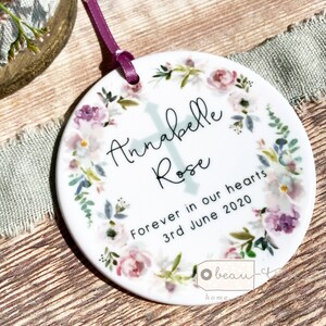 Personalised Forever in our hearts Lilac Floral greenery Memorial Remembrance Round Ceramic Keepsake  -Decoration - Memorial Quote