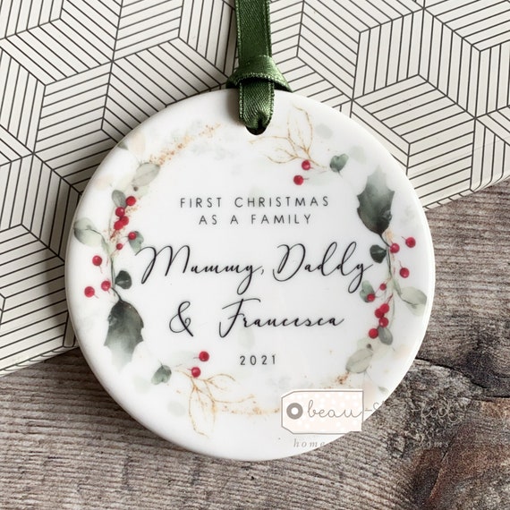 Personalised First Christmas as A Family Mummy Daddy Dad Mum Holly