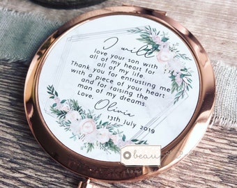 Personalised Mother of Groom Bride Thank you from Bride Groom Quote Floral Rose Gold Compact Mirror Wedding Gift