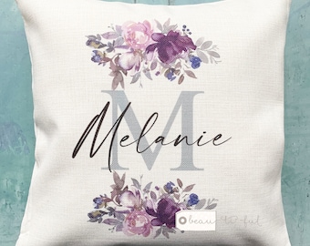 Personalised Name and Initial Floral Design Home Quote Linen Style Cushion cover