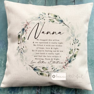 Personalised I hugged this pillow .. Quote Pink Floral Foliage Greenery Wreath Design Linen Style Cushion decor cover