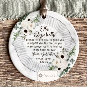 Personalised Godparents Godmother Godfather Promise to Godchild Christening Baptism Quote Floral botanical Ceramic Ornament Keepsake